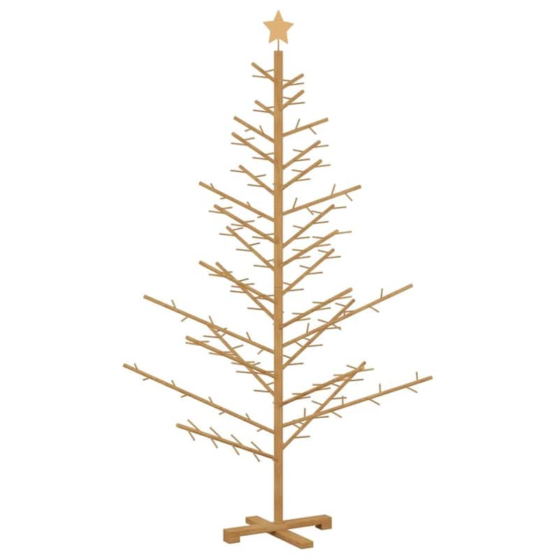 vidaXL Wooden Christmas Tree with Stand Natural/Brown Solid pine wood