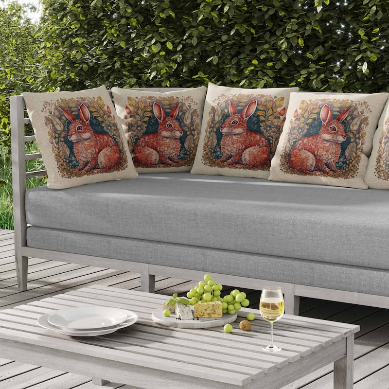 Breezy Bunny Indoor/Outdoor Reversible Throw Pillow Red and Gold