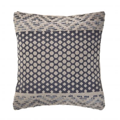 HomeRoots 20" X 20" Denim Blue And Ivory 100% Cotton Chevron Zippered Pillow