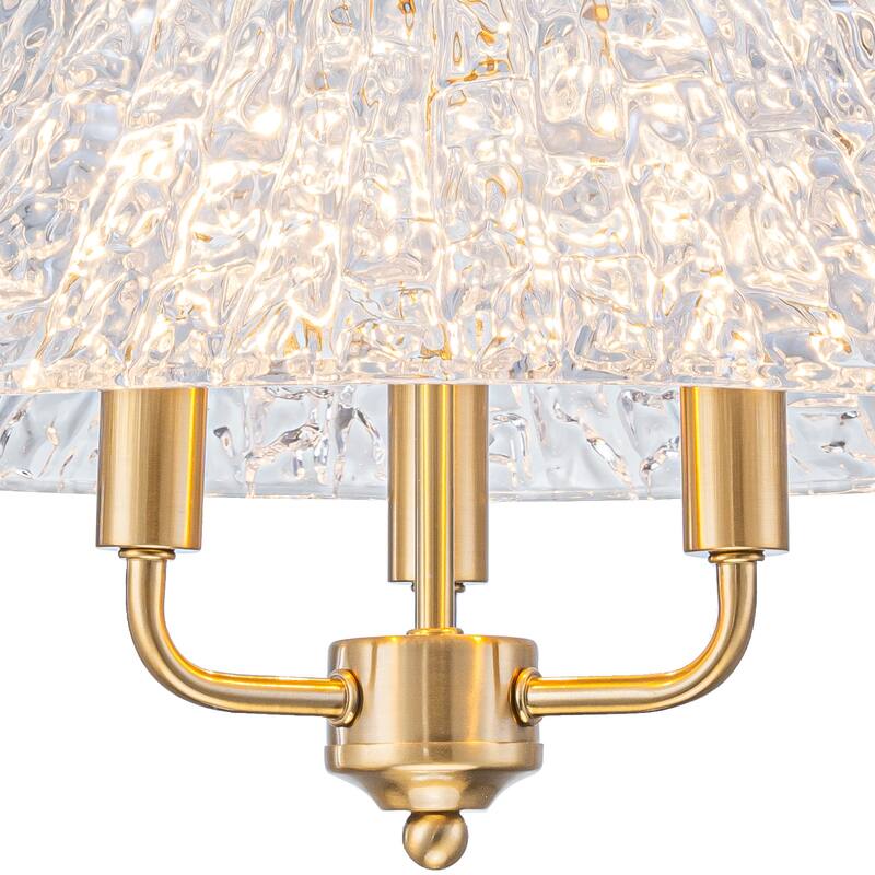 3-Light Pendant Light with Handblown Ripple Glass Kitchen Fixture - Dia.15-in