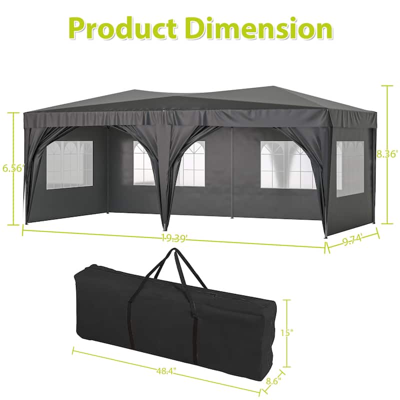 10 ft. x 20 ft. Pop Up Canopy Outdoor Portable Party Wedding Tent with 6 Removable Sidewalls and Carry Bag + 6pcs Weight Bag