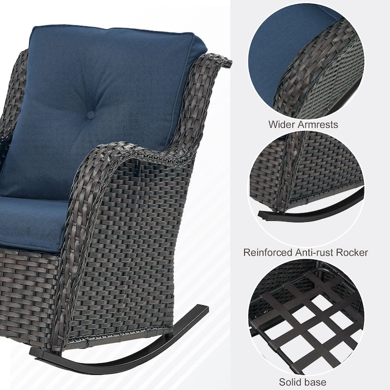 Gymojoy Comfortable PE Rattan Wicker Outdoor Rocking Chair Set of 2