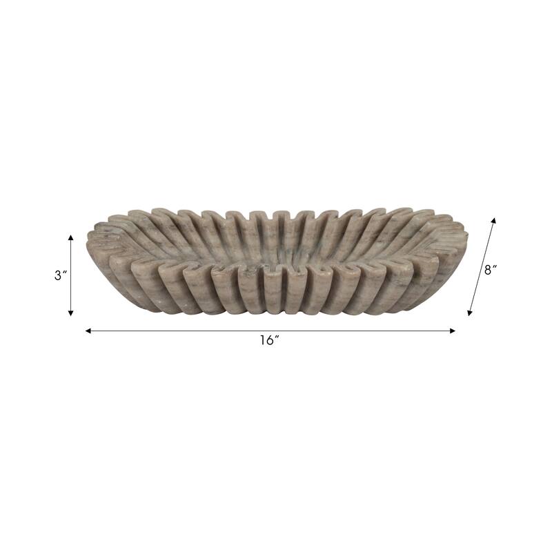 Decorative Wavy Marble Bowl with Ribbed Texture -Home Decor - 16", Tan