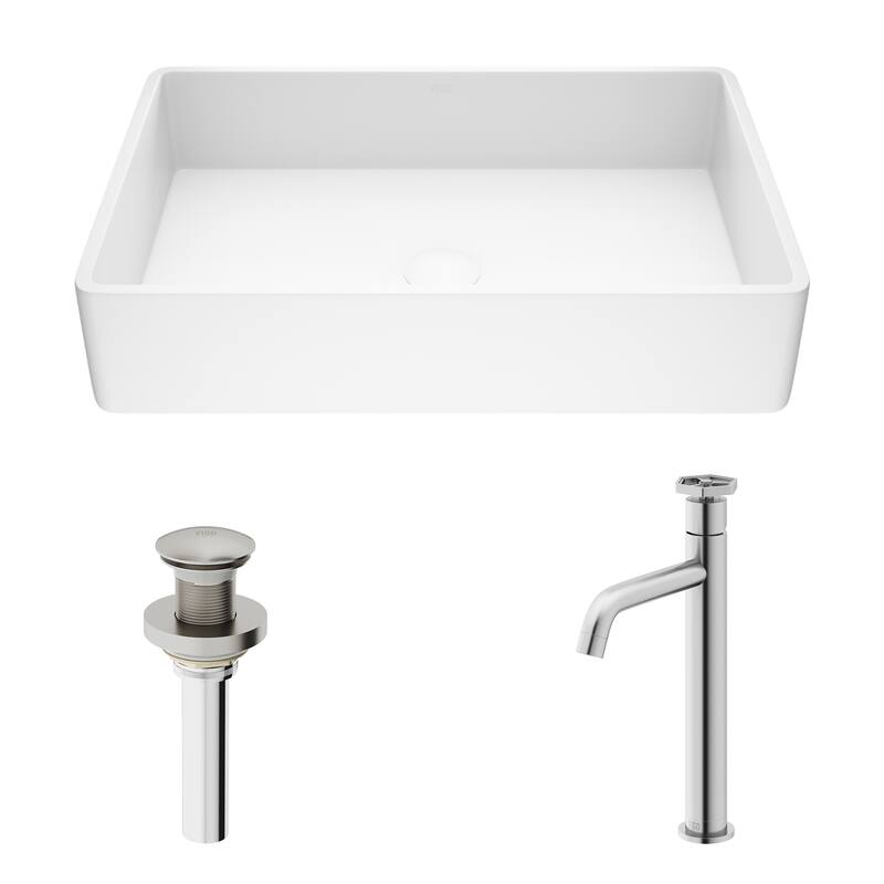 VIGO Magnolia 21"L x 14"W MatteStone Vessel Sink and Ruxton 12"H Faucet Set