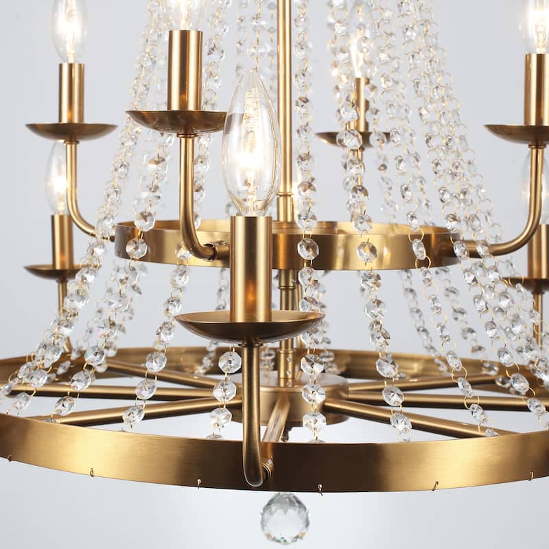 12-Light 29.52-inch Crystal Round Wagon Wheel Chandelier for Dining Room