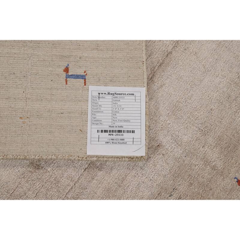 Tribal Gabbeh Indian Foyer Rug Handmade Beige Modern Silk Carpet - 3'0"x 5'0"