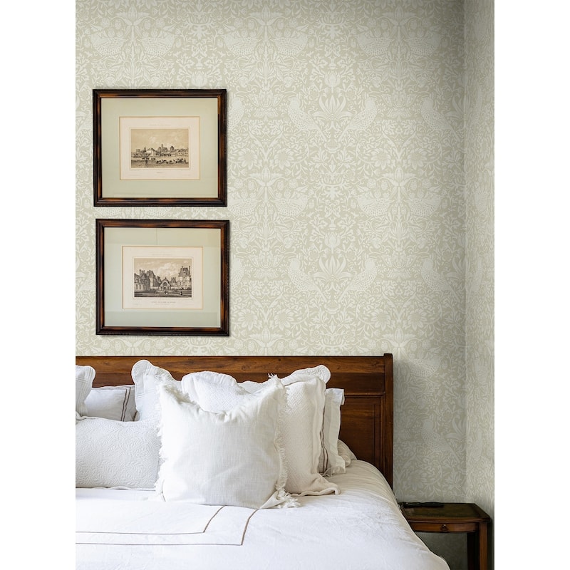 Seabrook Designs Tonal Bird Garden Prepasted Wallpaper