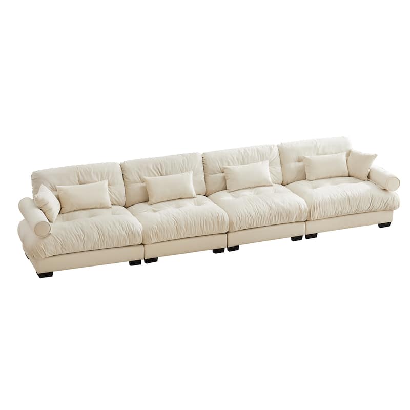 166" Velvet 4-Seater Sofa, Bolster Arms and High-Resilience Cushions