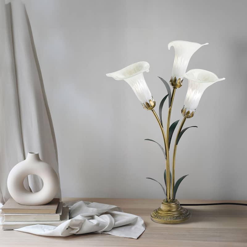 River of Goods Bronze Metal and Glass 3-Shade Calla Lily Table Lamp