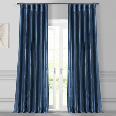 Exclusive Fabrics Solid Faux Silk Taffeta Navy Blue Curtain (1 Panel)