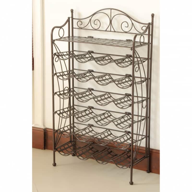 International Caravan Iron 24-bottle Wine Rack with Shelf - Rustic Brown