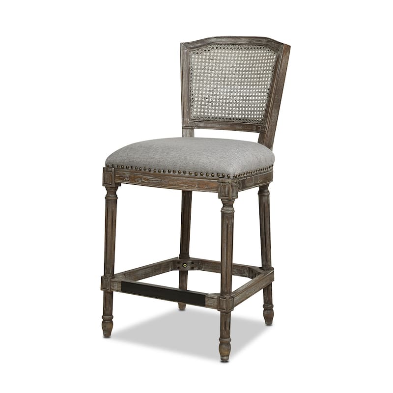 Triomphe 26.5" Oak and Rattan Armless Counter Stool