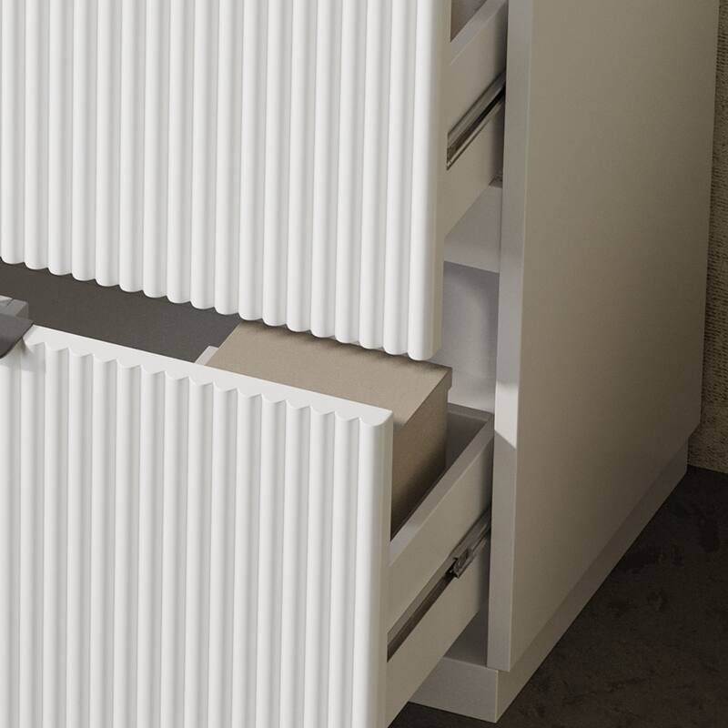 Vertical Grooves Bathroom Cabinet Storage Vanity with Ceramic Sink, Full-Extension Split Drawers and Soft Close Drawer Slides