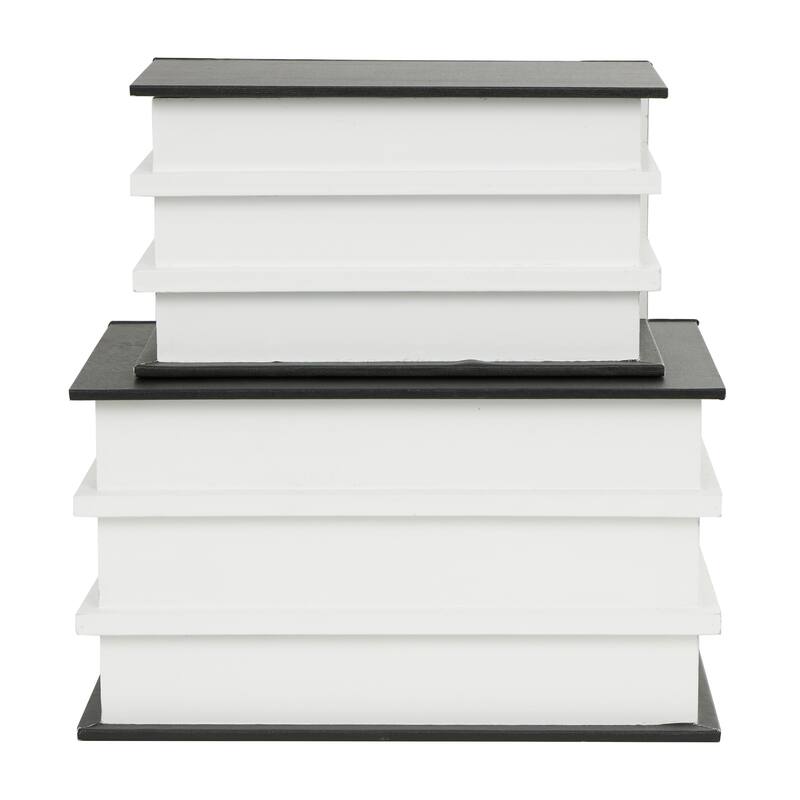 White or Black Canvas Faux Storage Book Box with Gold or White Enjoy, Every, Moment Text (Set of 2)