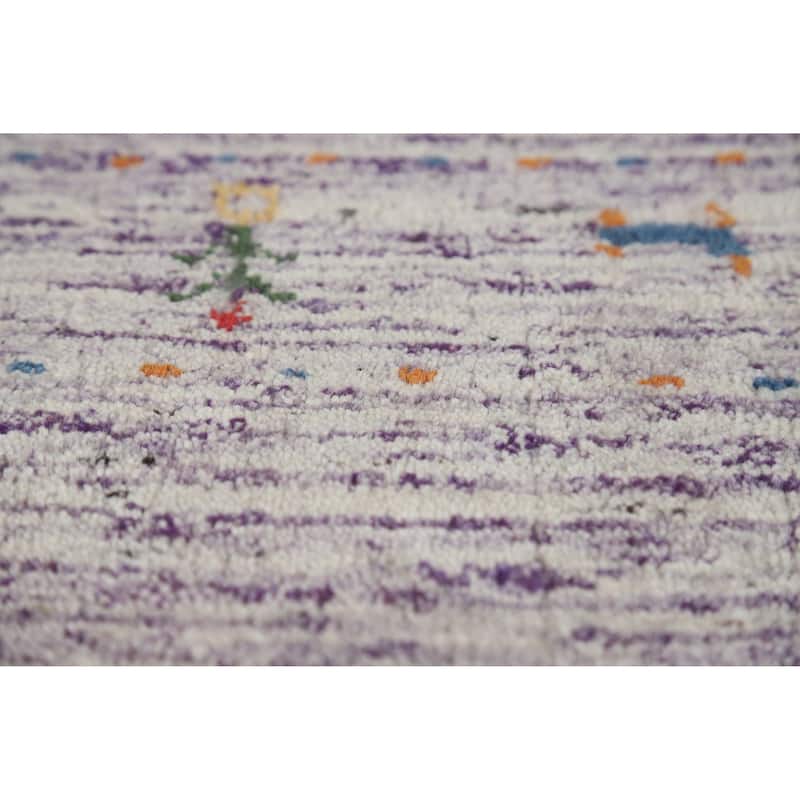 Gabbeh Indian Runner Rug Hand-Knotted Modern Purple Wool Carpet - 2'5" x 9'6"