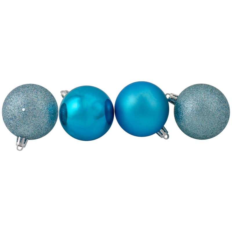 24ct Turquoise Blue Shatterproof 4-Finish Ball Ornaments 2.5"