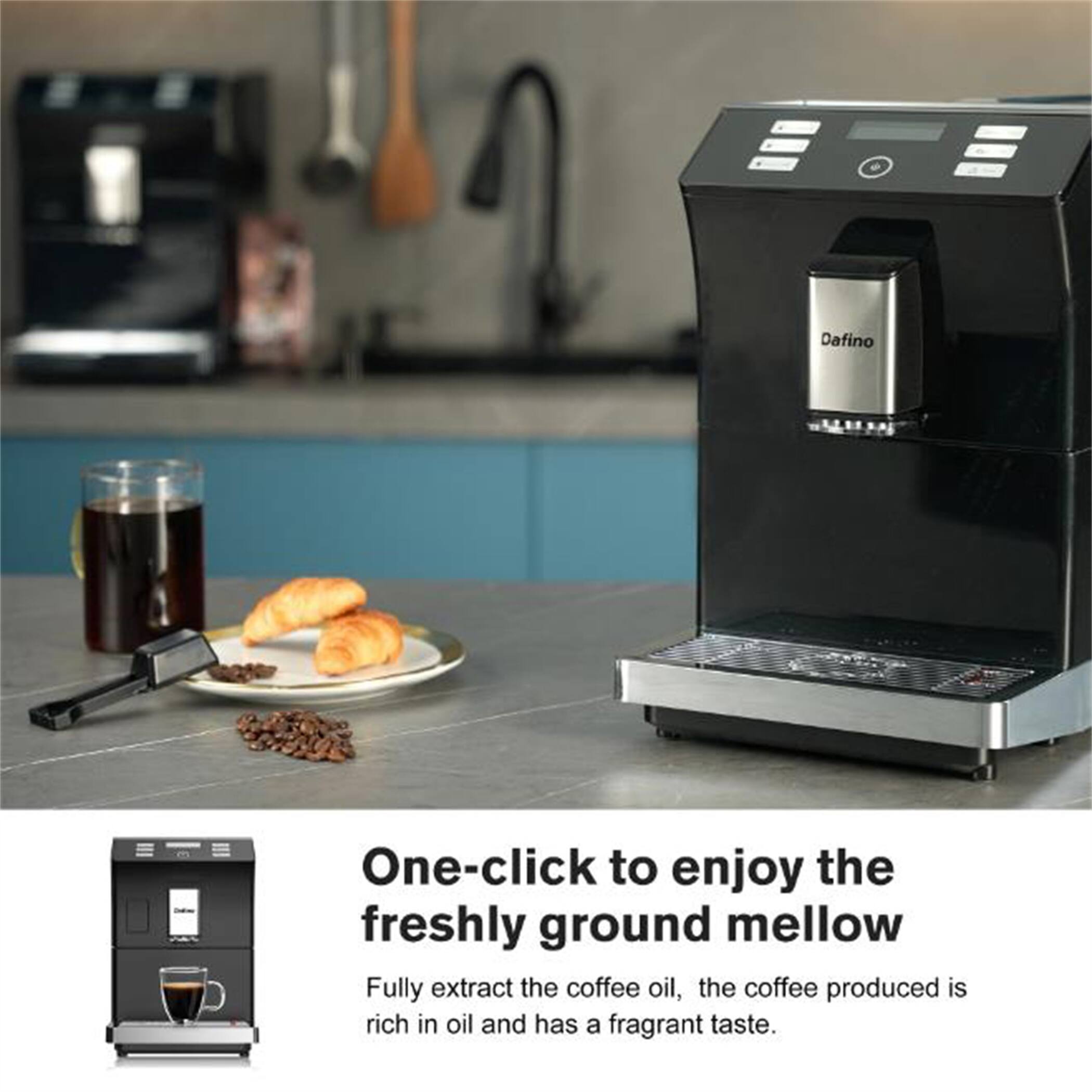 Coffee Maker Super Automatic Espresso with Milk Frother, Black Bed