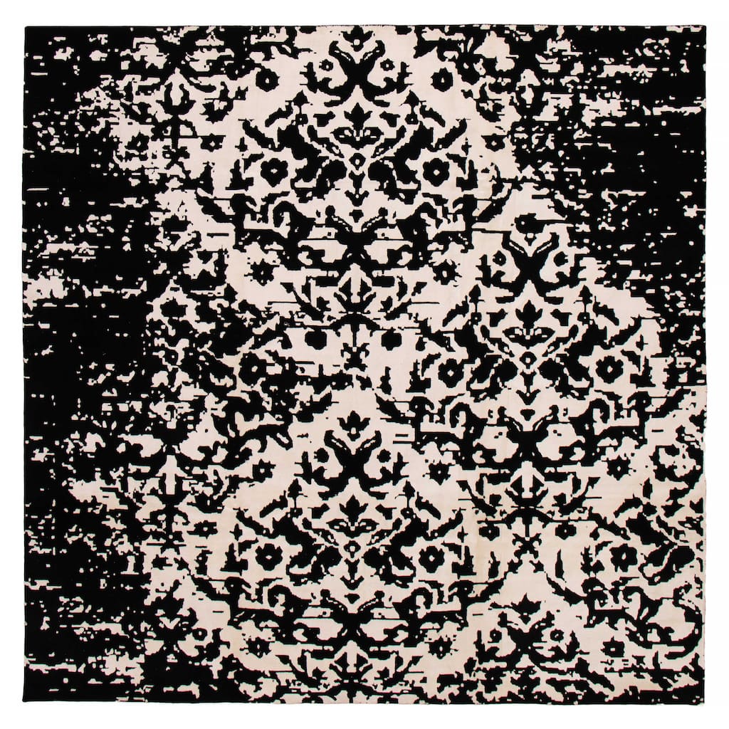 ECARPETGALLERY Hand-knotted Opulence Black, White Viscose, Wool Rug - 9'10 x 9'10