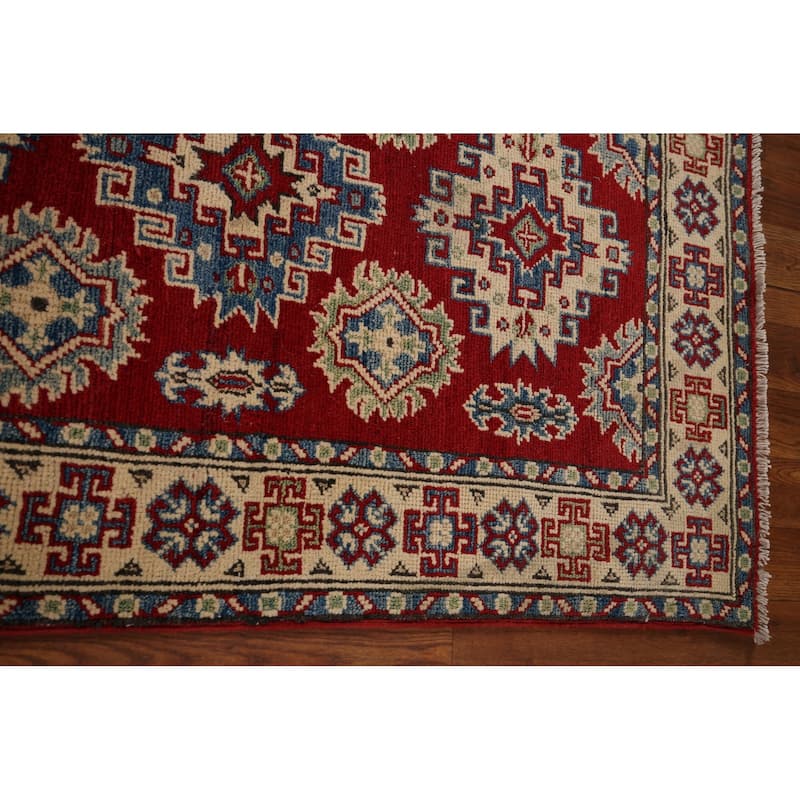 Red Traditional Kazak Oriental Runner Rug Hand-Knotted Wool Carpet - 2'7" x 16'2"