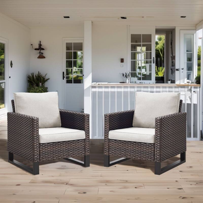 Patio PE Wicker Chair with Cushion Set of 2