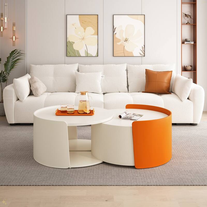 35.83" Stylish and Minimalist Modern Wave Stripe Round Coffee Table