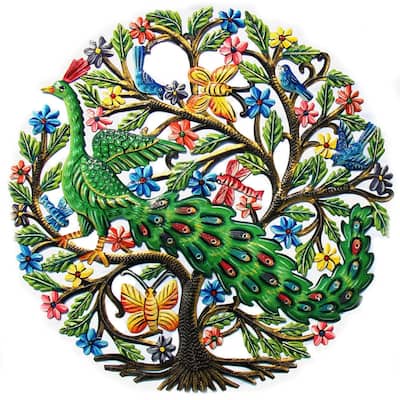 Handmade Painted Peacock in Tree Wall Art Recycled Steel Wall Art