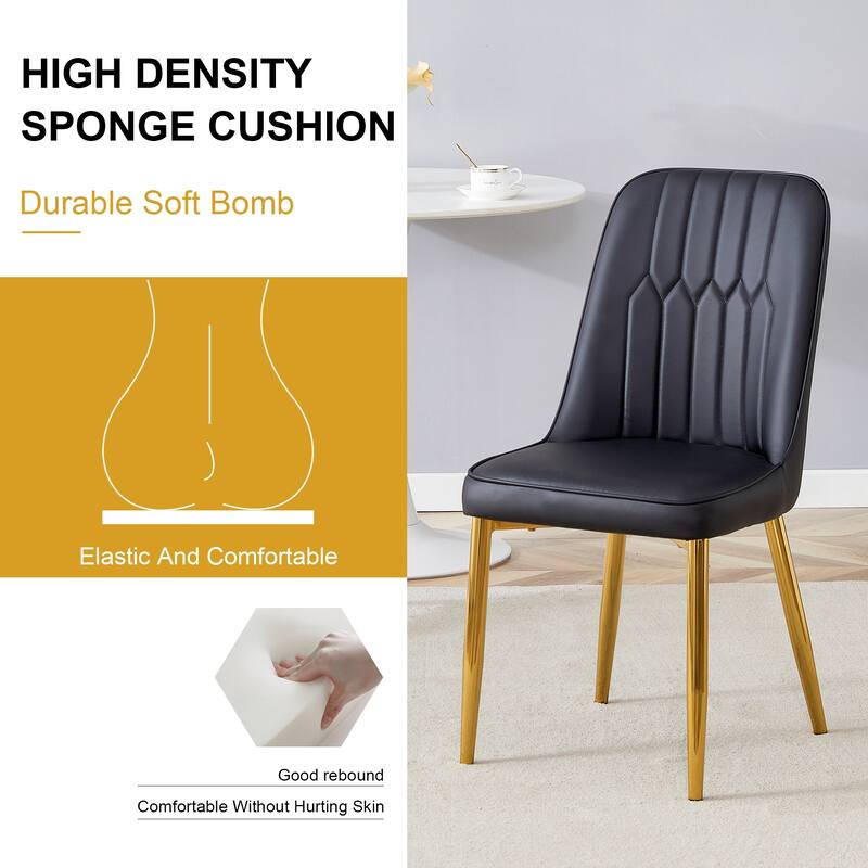 Modern Dining Chair with PU Leather Backrest, Upholstered Seat and Metal Legs, for Dining Room and Kitchen, 2-Piece Set