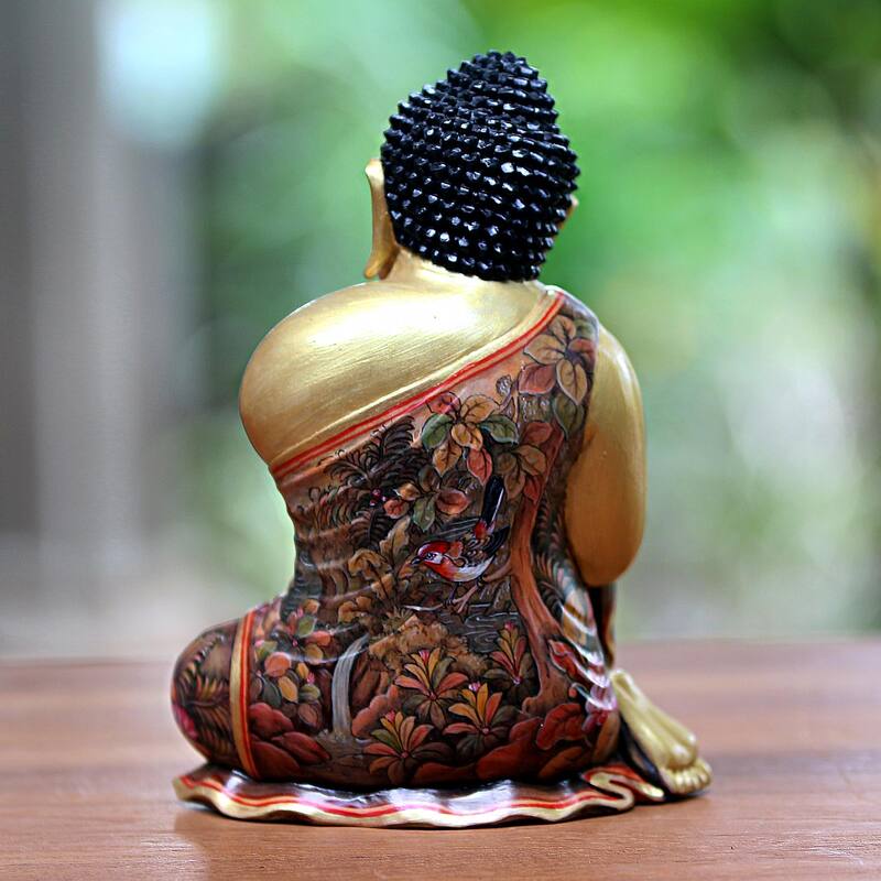 Novica Handmade Buddha Garden Wood Sculpture