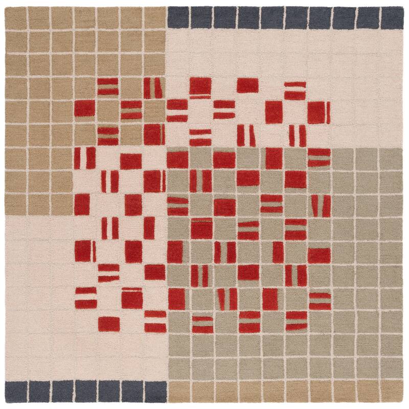 SAFAVIEH Handmade Genre Roos Mid-Century Modern Wool Rug - 3' Square - Grey/Red