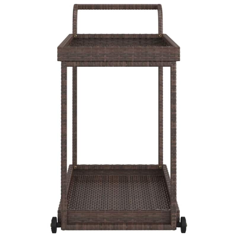 vidaXL Outdoor Bar Cart 2-Tier Serving Cart Rolling Utility Cart PE Rattan - 39.4" x 17.7" x 32.7"