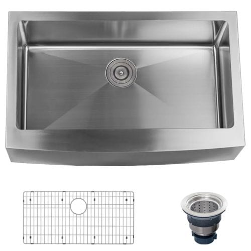Miseno MSS3320F Farmhouse 33" Single Basin Stainless Steel Kitchen Sink with Apron Front - Drain Assembly and Basin Rack