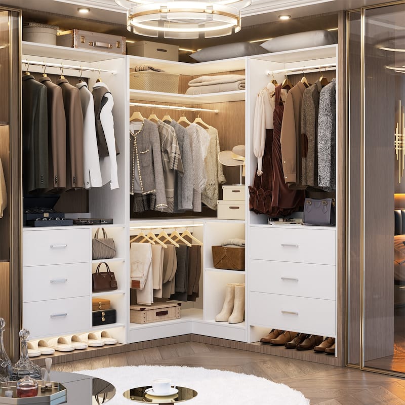 Cimly Freestanding Corner Closet system, Space-saving Closet Organizer for Walk-in Closet