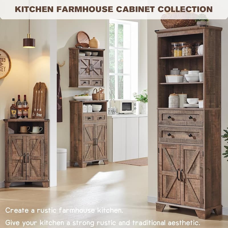 Farmhouse Corner Bathroom Cabinet, Small Corner Cabinet with Barn Door - N/A