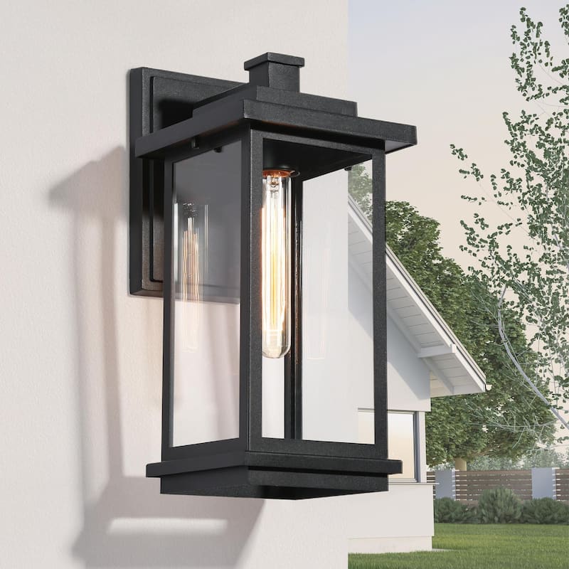 Modern Farmhouse Black 1-Light Outdoor Wall Sconces Glass Patio Lantern