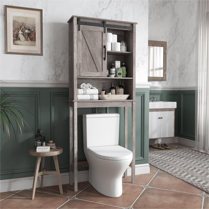 Pellebant Over-the-Toilet Storage Cabinet Space Saver Bathroom - 66.54" H x 27.17" W x 9.06" D - Grey