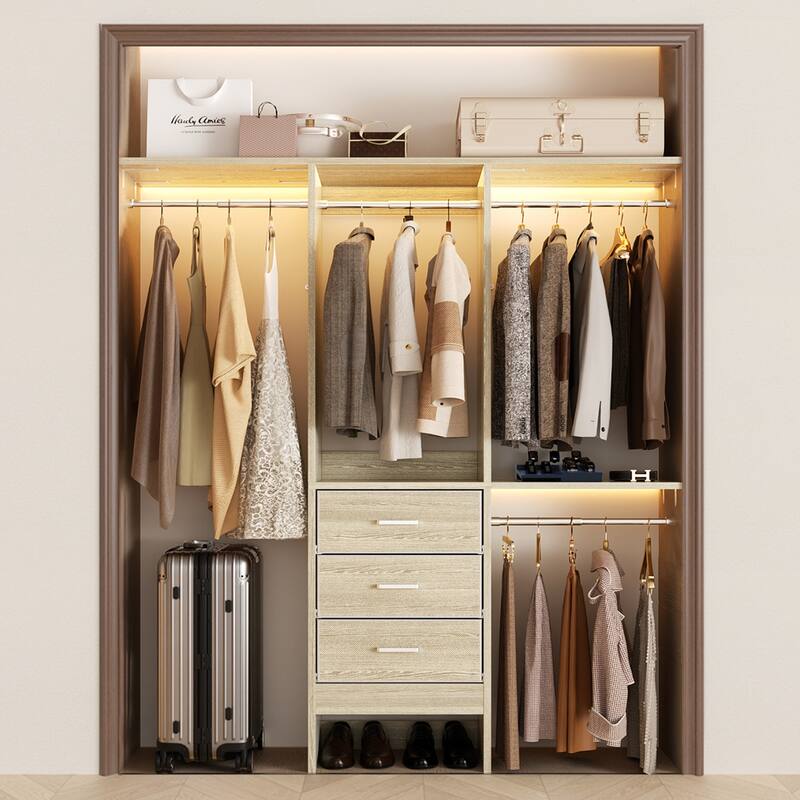 4FT Kid's Closet System with Fabric Drawers for Small Closet, Closet Organizer for Walk-in/ Reach-in Closet - Washed Oak