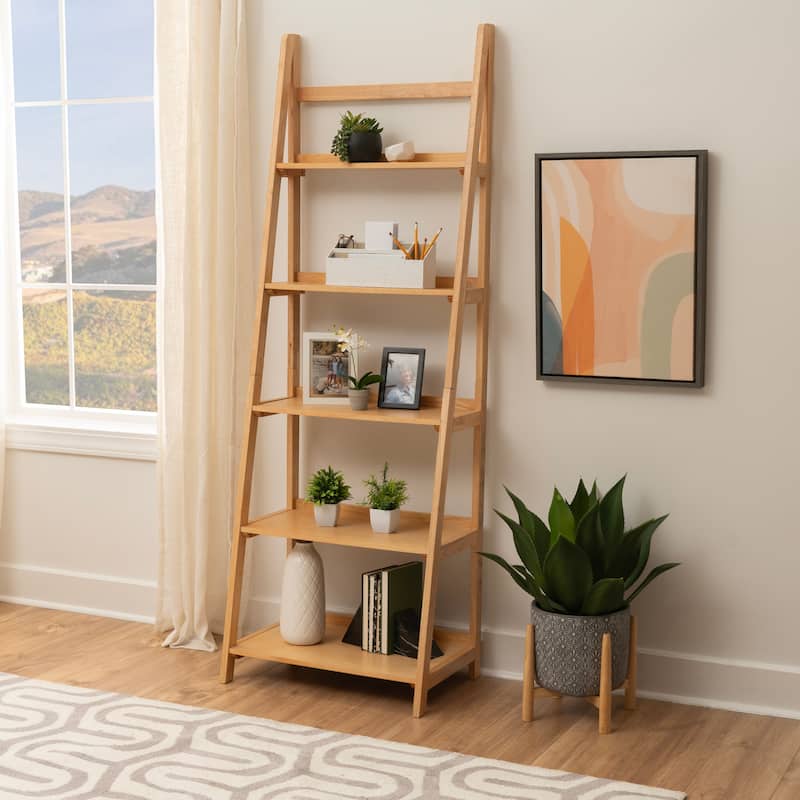 Meade Mid-century Modern Ladder Bookcase - Natural