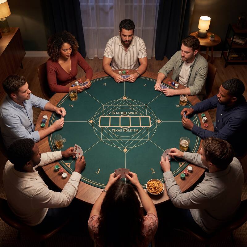 Gymax Round Poker Mat for Texas Hold'em 47'' 8-Player Poker Table Top - Green