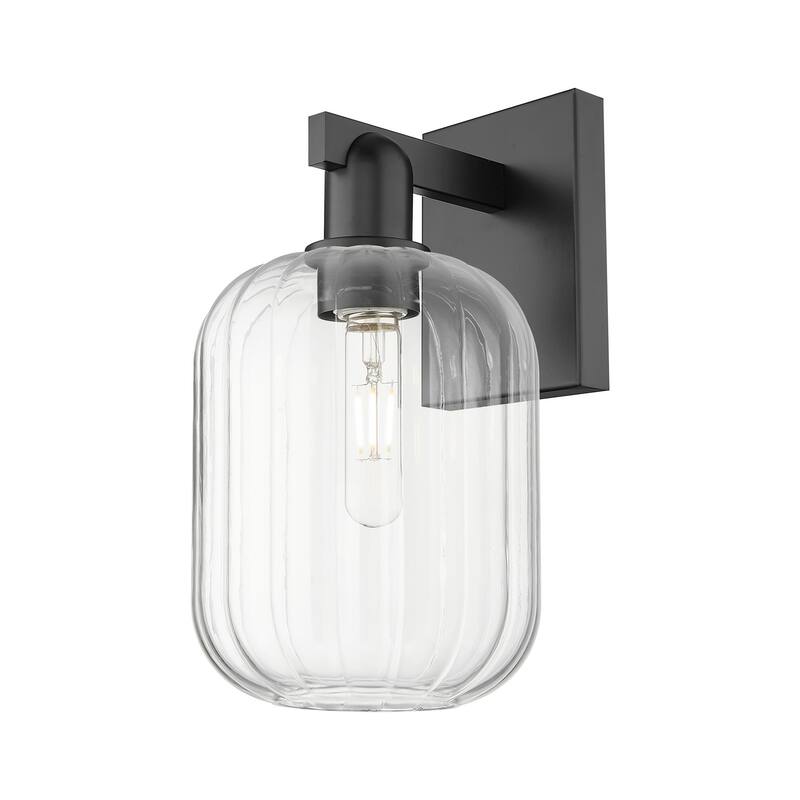 Innovations Lighting 716-1W-14-7 Preston Sconce Preston 14" Tall Wall - Matte Black / Clear