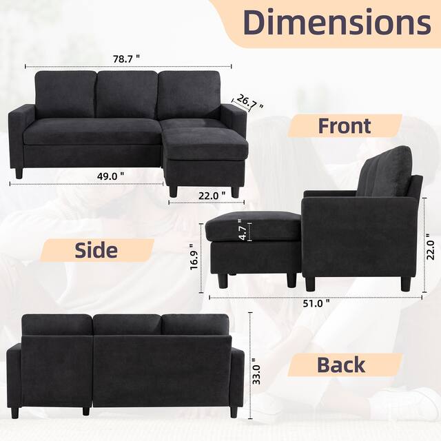Futzca Modern L-shaped Convertible Sectional Sofa w/ Reversible Chaise