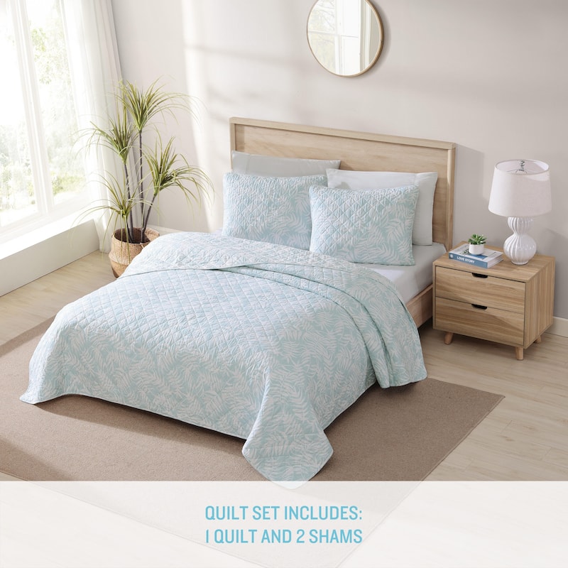 Tommy Bahama Art Of Palms Cotton Reversible Blue Quilt Set