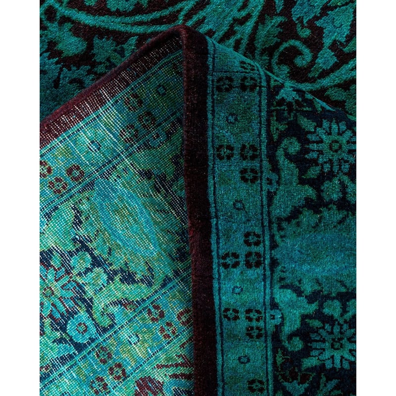Overton Hand Knotted Wool Vintage Inspired Modern Contemporary Overdyed Green Area Rug - 4' 2" x 11' 10"