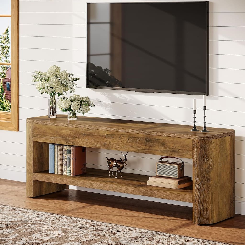 TV Stand for 55 Inch TV, 53" Entertainment Center with 2-Tier Open Shelf - 53" W x 13.8" D x 17.7" H