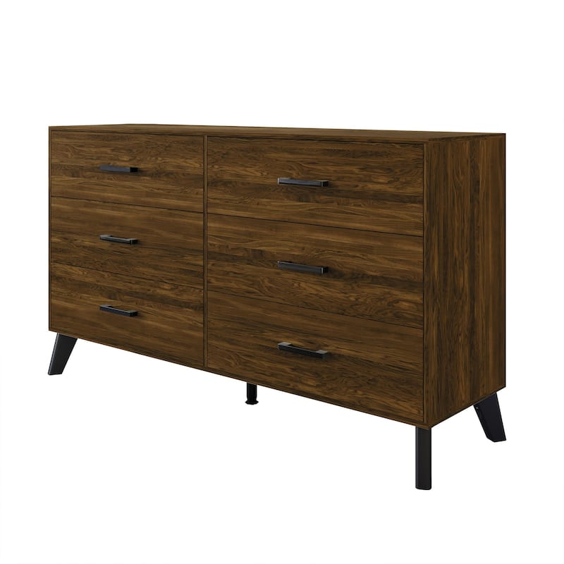 CraftPorch Corduroy 4-pieces Mid-Century Modern Grey Bed with Brown Furniture Bedroom Set