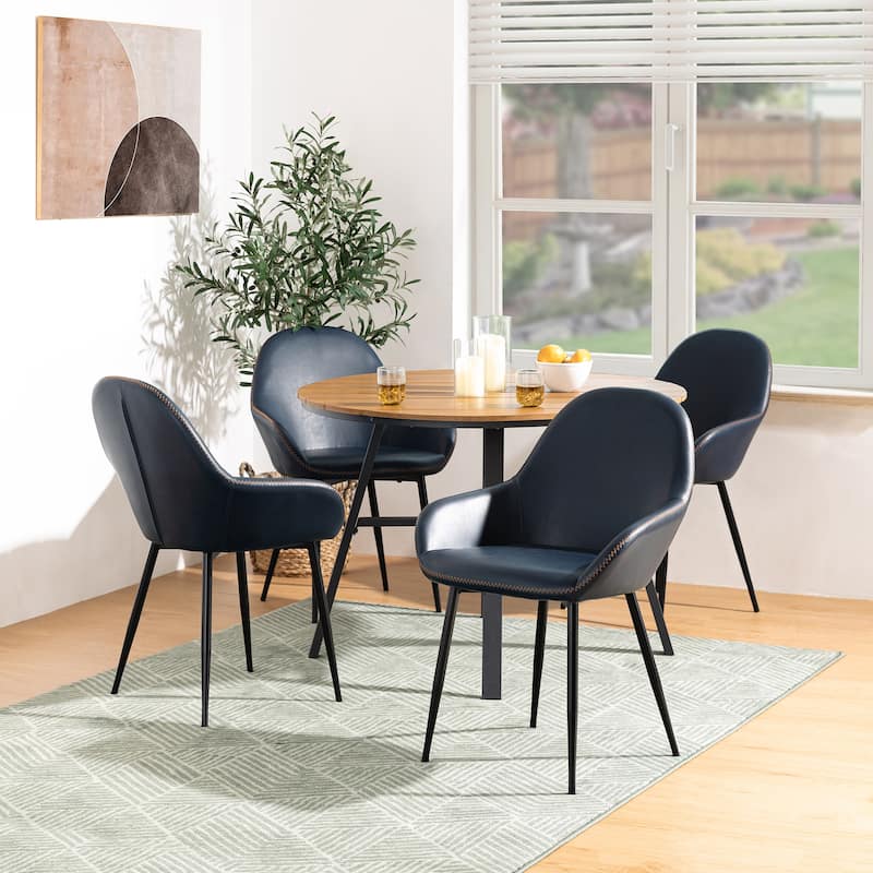 Glitzhome Set of 2/4/6 Mid-Century Modern Faux Leather Accent Dining Chairs - Set of 6 - Dark Blue