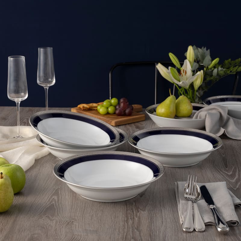Crestwood Cobalt Platinum Set of 4 Rim Dinner Bowls, 10", 25 oz.
