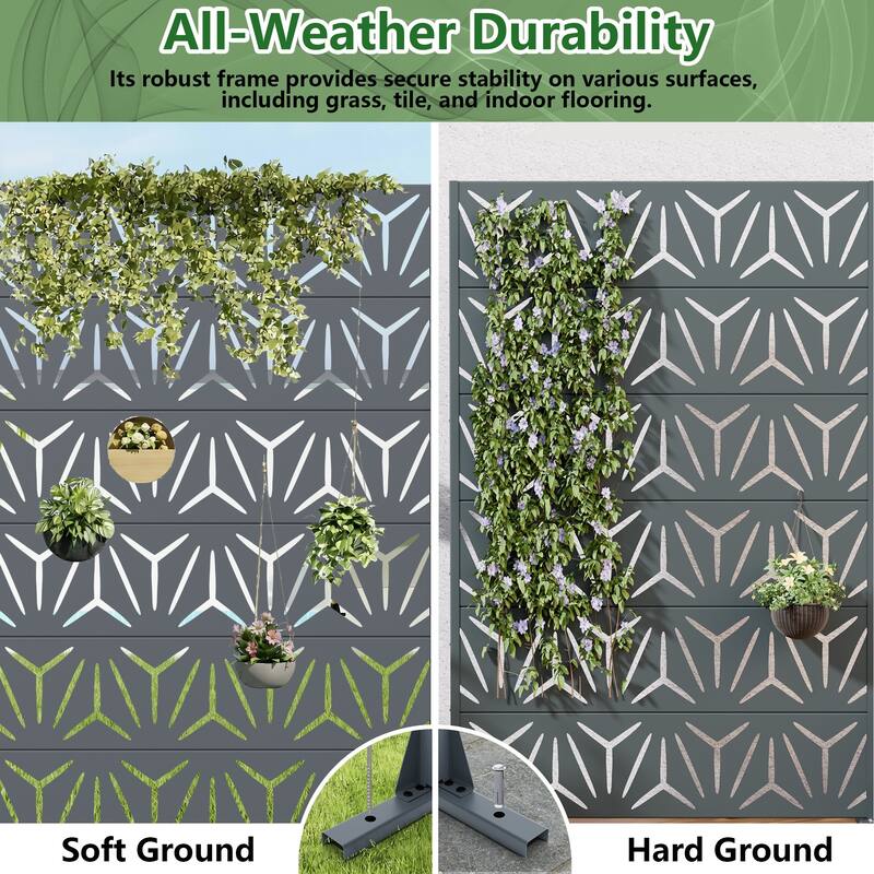 72" H×47"W Dovelina Black Outdoor Freestanding Metal Privacy Screen Decorative Garden Fence