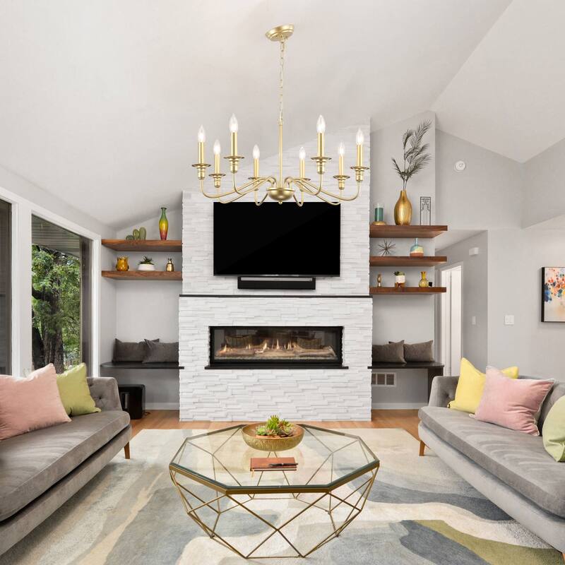 8-Light Rustic Candlestick Island Chandelier Linear Chandelier Lighting for Kitchen Island