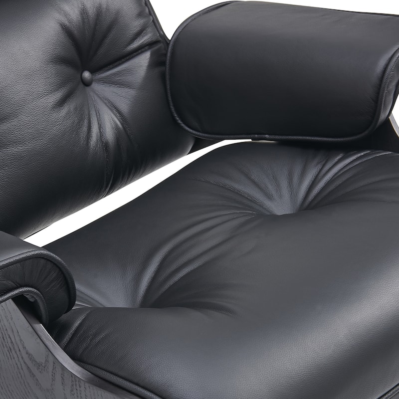 Mid-century Modern Lounger Real Leather Arm Chair and Ottoman Set