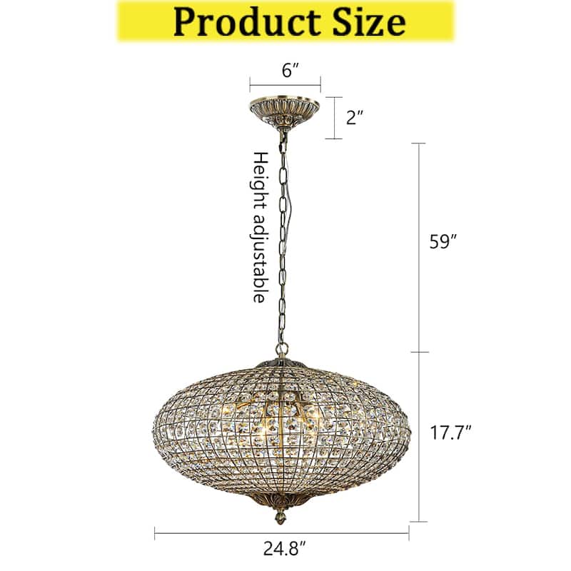 CraftHome Wide Light Retro French Handcrafted Cage Crystal Chandelier in Antique Bronze With Vintage Dimmable for Dining Room